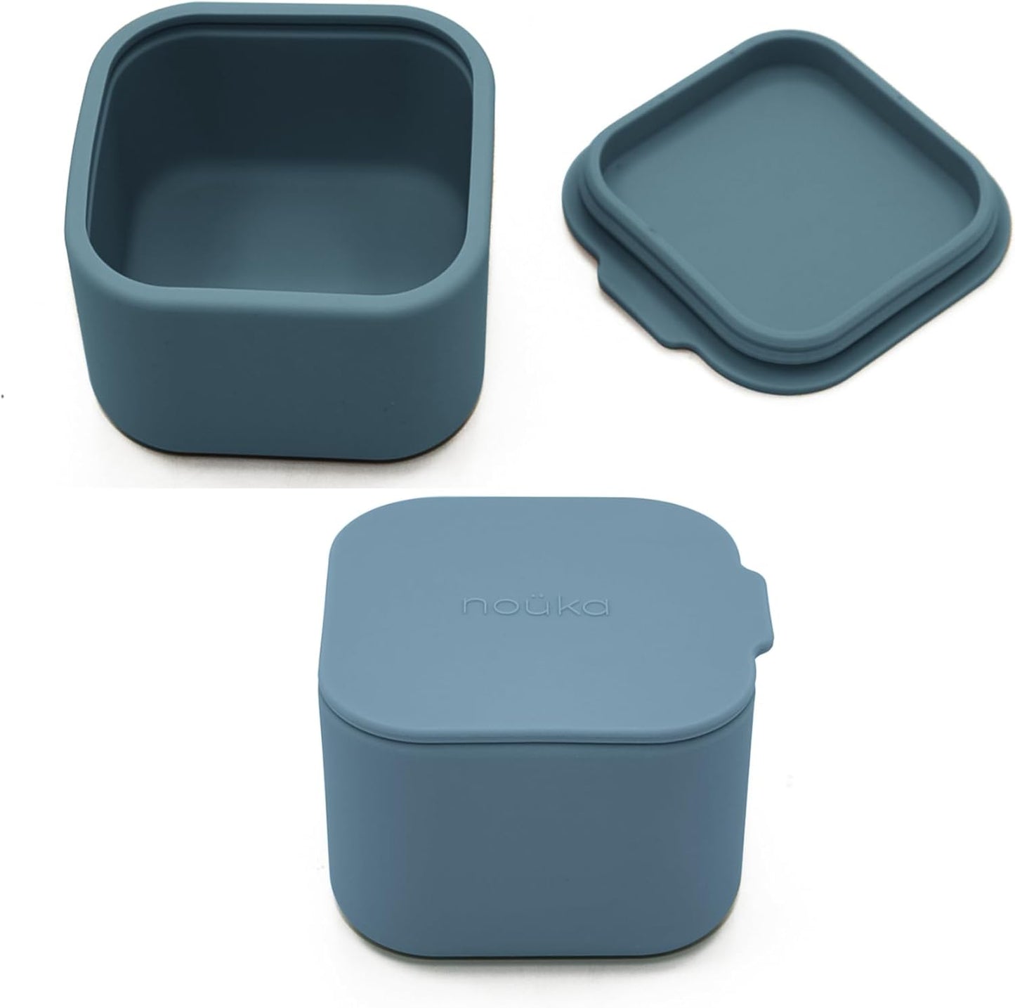 Nouka Snack Container 2-Pack | Snack | Food Grade Silicone with Sealed Compartment | Wave/Deep Ocean