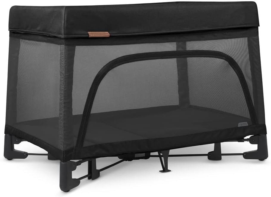Remi Playard | Deluxe 3-In-1 Portable Playard, Bedside Bassinet + Travel Crib| Mesh Bassinet, Mattress, Organic Cotton Mattress Cover + Storage Bag Included | Jake (Charcoal)