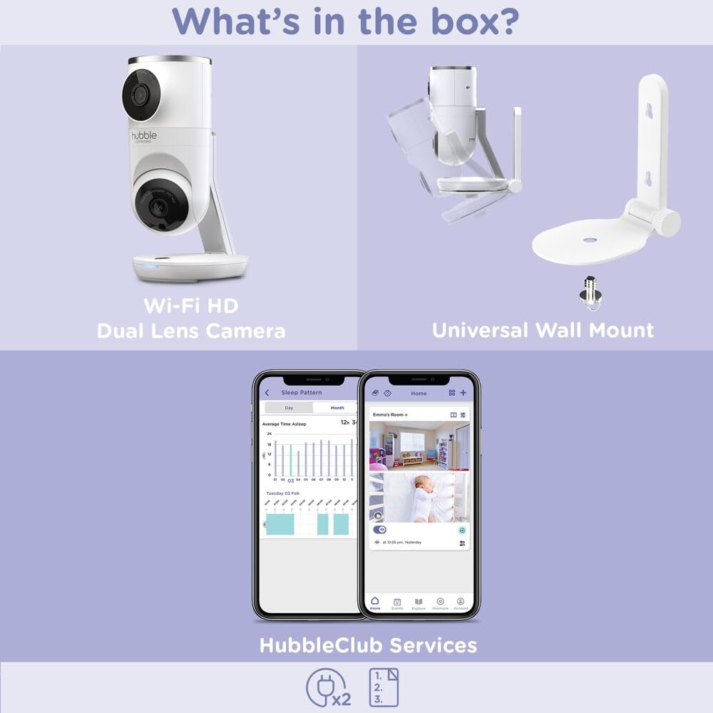 Nursery Pal Dual Vision Smart Camera Wi-Fi Enabled Baby Monitor with AI Motion Tracking, plus Preloaded Soothing Sounds, Lullabies, and Stories, White