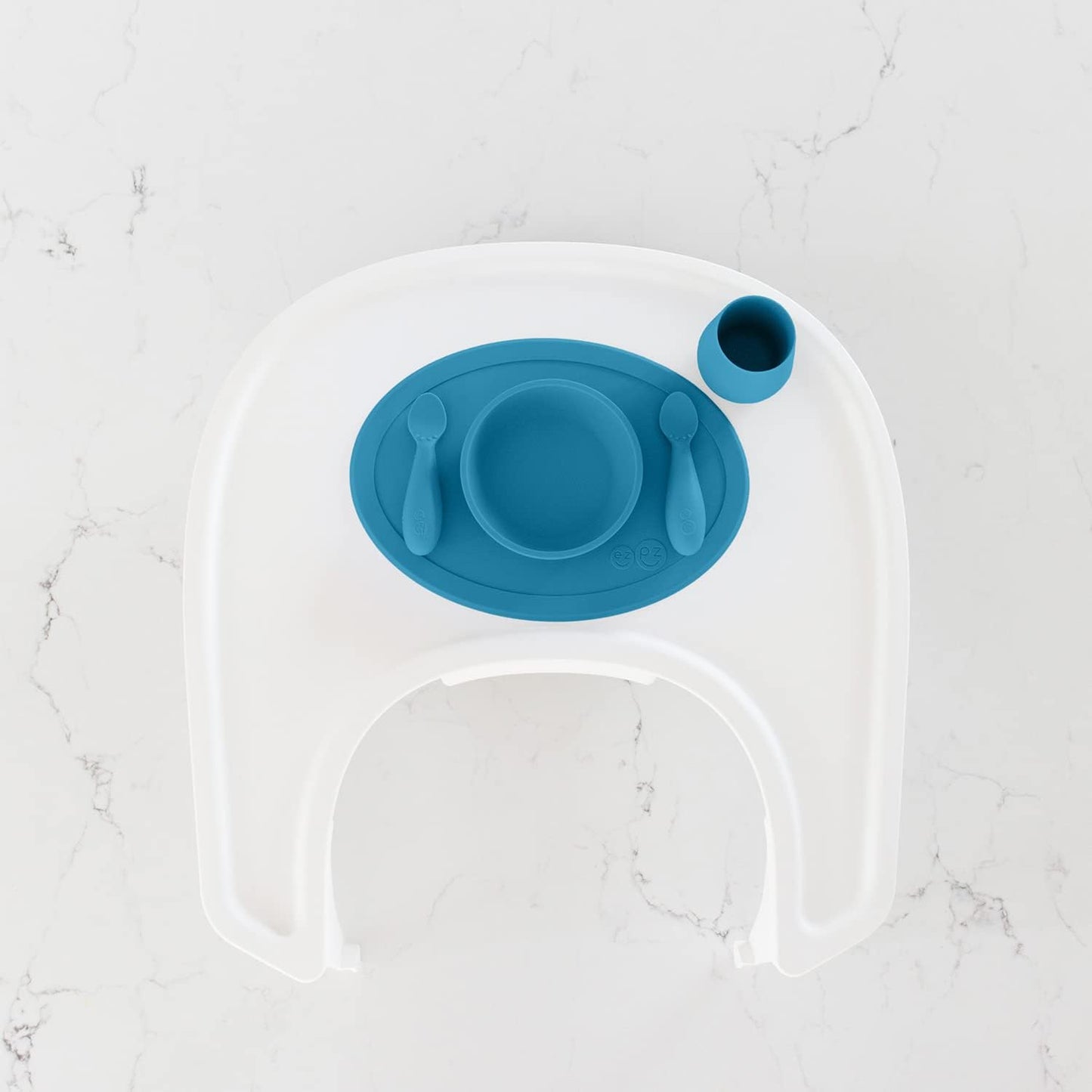First Foods Set for Babies – Suctioning Bowl, Cup, & Spoons for Self-Feeding & Fine Motor Skills Development – 100% Food Grade Silicone, Dishwasher Safe – Perfect for 4 Months plus (Blue)
