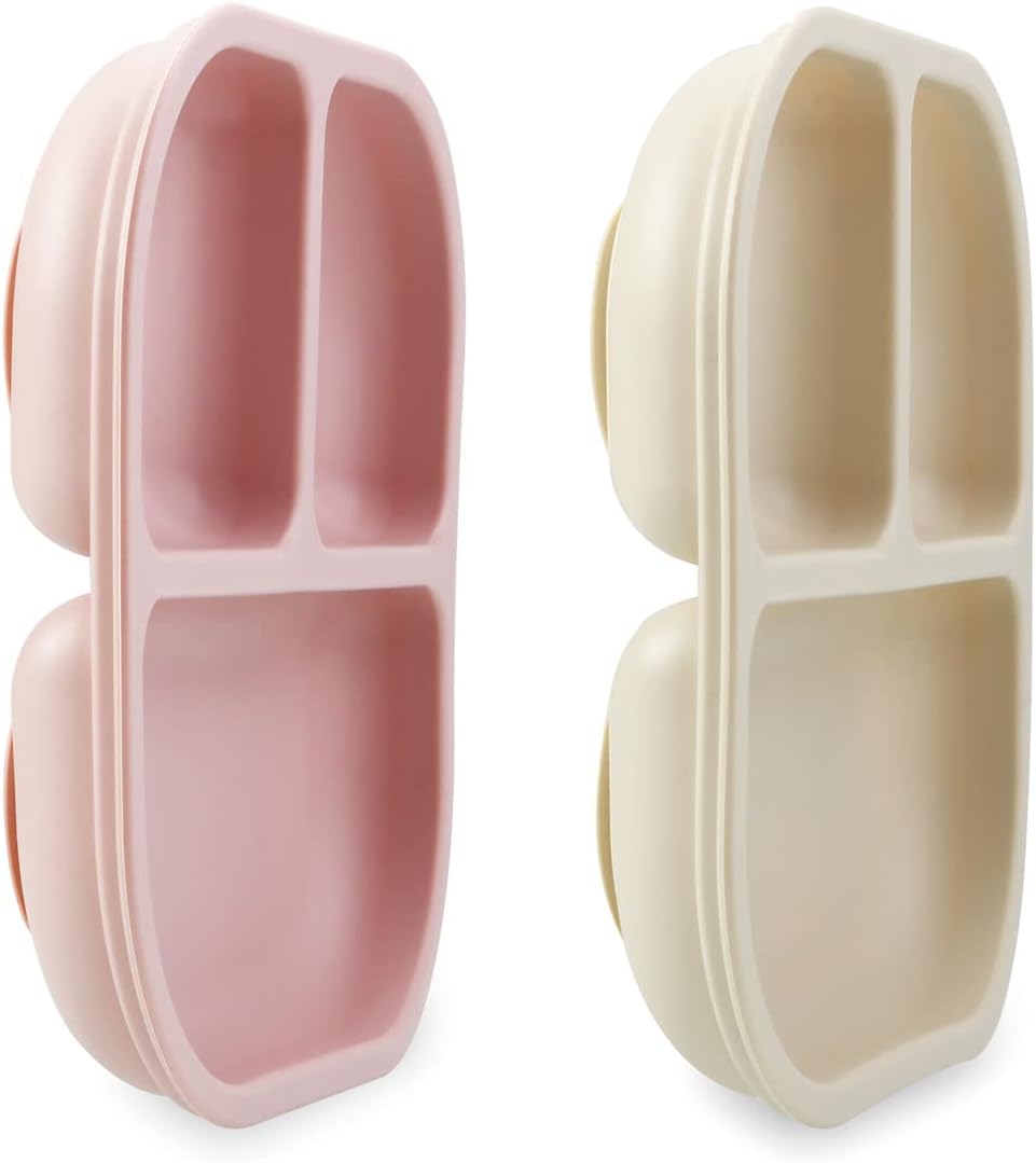 Suction Plates for Baby, 2 Pack Silicone Plates for Toddlers Infant Kids, Divided Suction Plate Dish Set, Non-Slip, Non-Toxic, BPA Free