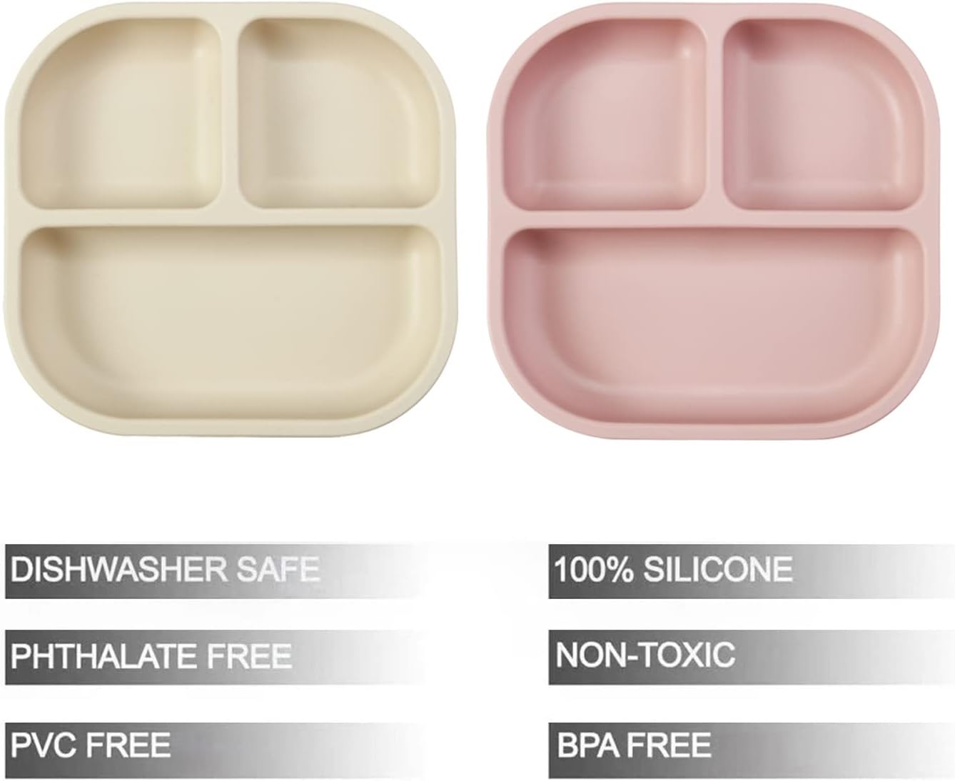 Suction Plates for Baby, 2 Pack Silicone Plates for Toddlers Infant Kids, Divided Suction Plate Dish Set, Non-Slip, Non-Toxic, BPA Free