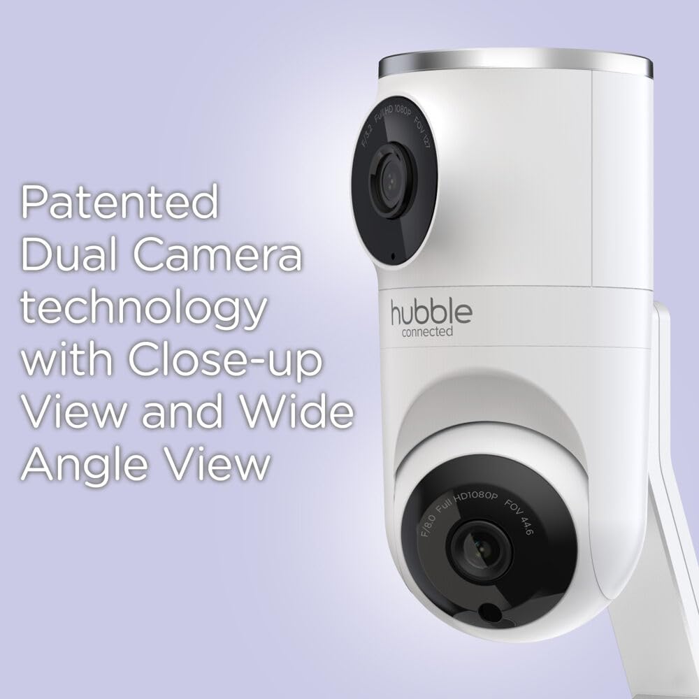 Nursery Pal Dual Vision Smart Camera Wi-Fi Enabled Baby Monitor with AI Motion Tracking, plus Preloaded Soothing Sounds, Lullabies, and Stories, White