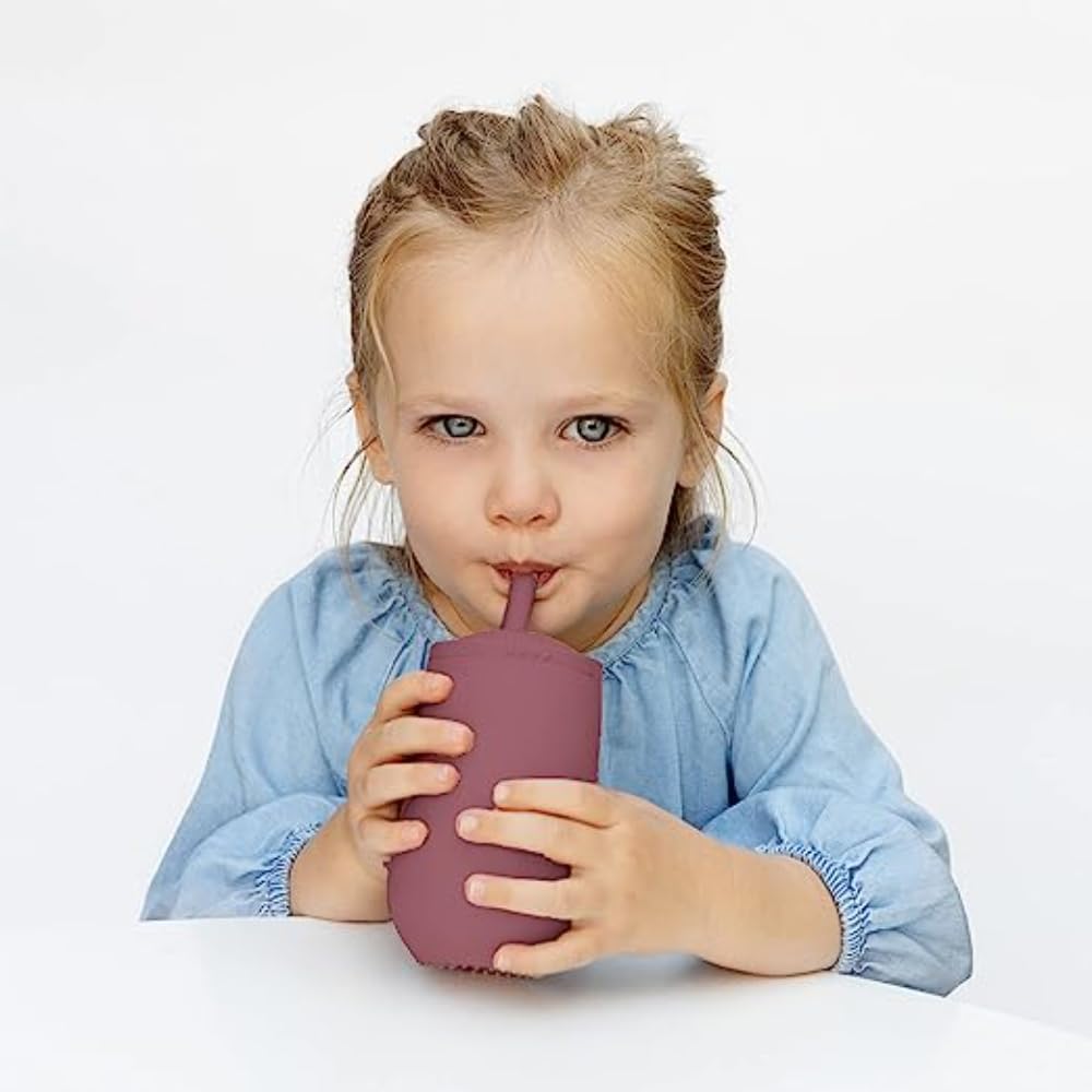 Happy Cup + Straw Training System (Mauve)- 100% Silicone Training Cup for Toddlers + Preschoolers - Designed by a Pediatric Feeding Specialist - 24 Months+
