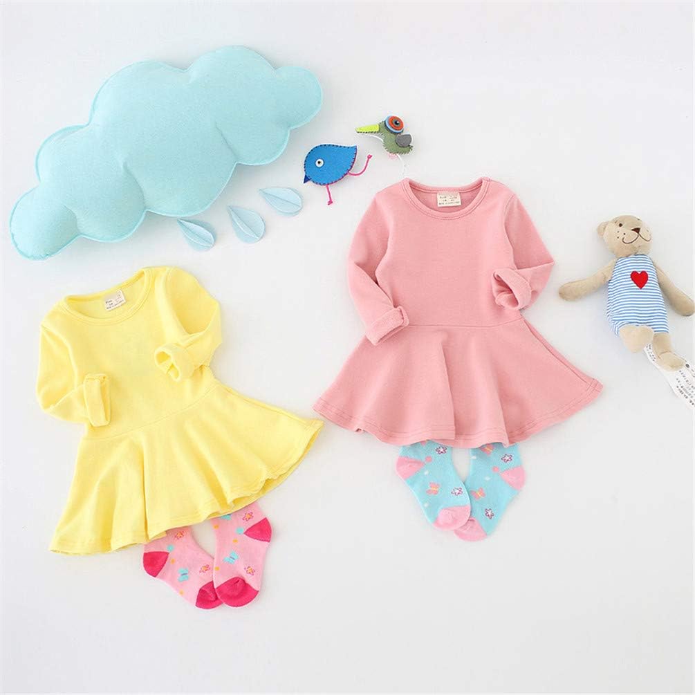 Toddler Baby Girls Long Sleeve Cotton Dress Solid Ruffle Peplum Tops