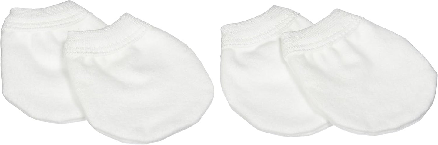 Newborn No Scratch Cotton Flannel Mittens 2 Pairs, White, Unisex