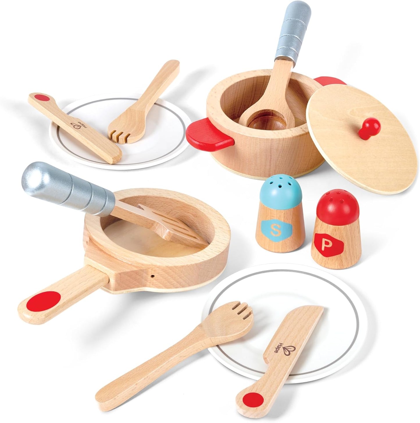 Cook & Serve Set | 13 Piece Wooden Pretend Play Cooking Set with Accessories
