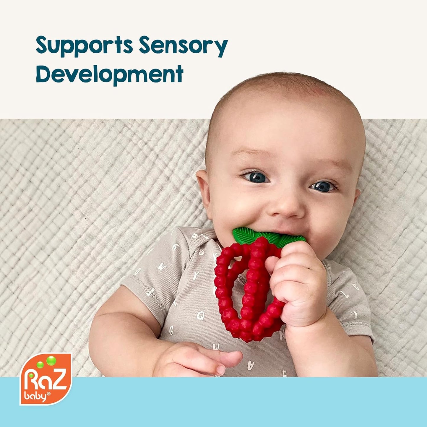 Silicone Infant & Baby Teething Toy, Textured Berrybumps Soothe Babies’ Sore Gums, Razberry Bites Relief Teether, Back & Front Teeth, BPA Free, Easy to Hold, Fruit Shape for Babies 3M+ - Red