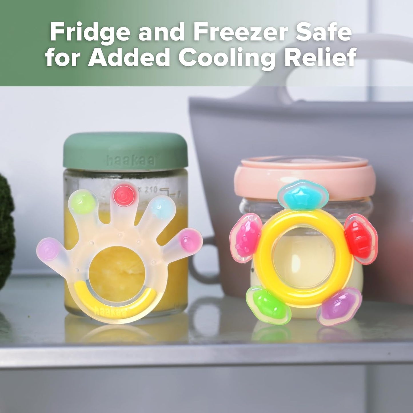 Silicone Teether Combo -Baby Freezer Teething Toy - Soft Cold Teether - Soothe Teething Pain & Itching Gum -Perfect Size-Palm & Ferris Wheel Shape for 3M+ Babies BPA Free - 2 Pk