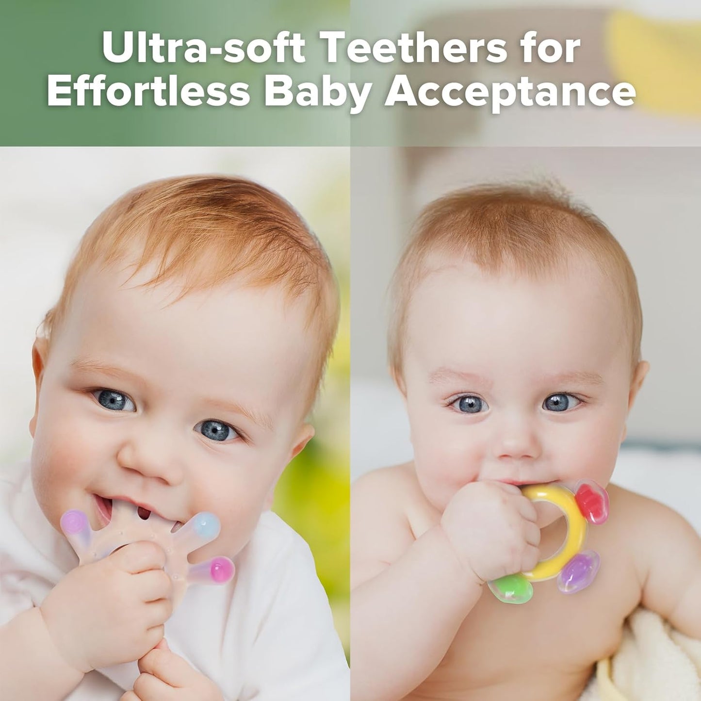 Silicone Teether Combo -Baby Freezer Teething Toy - Soft Cold Teether - Soothe Teething Pain & Itching Gum -Perfect Size-Palm & Ferris Wheel Shape for 3M+ Babies BPA Free - 2 Pk