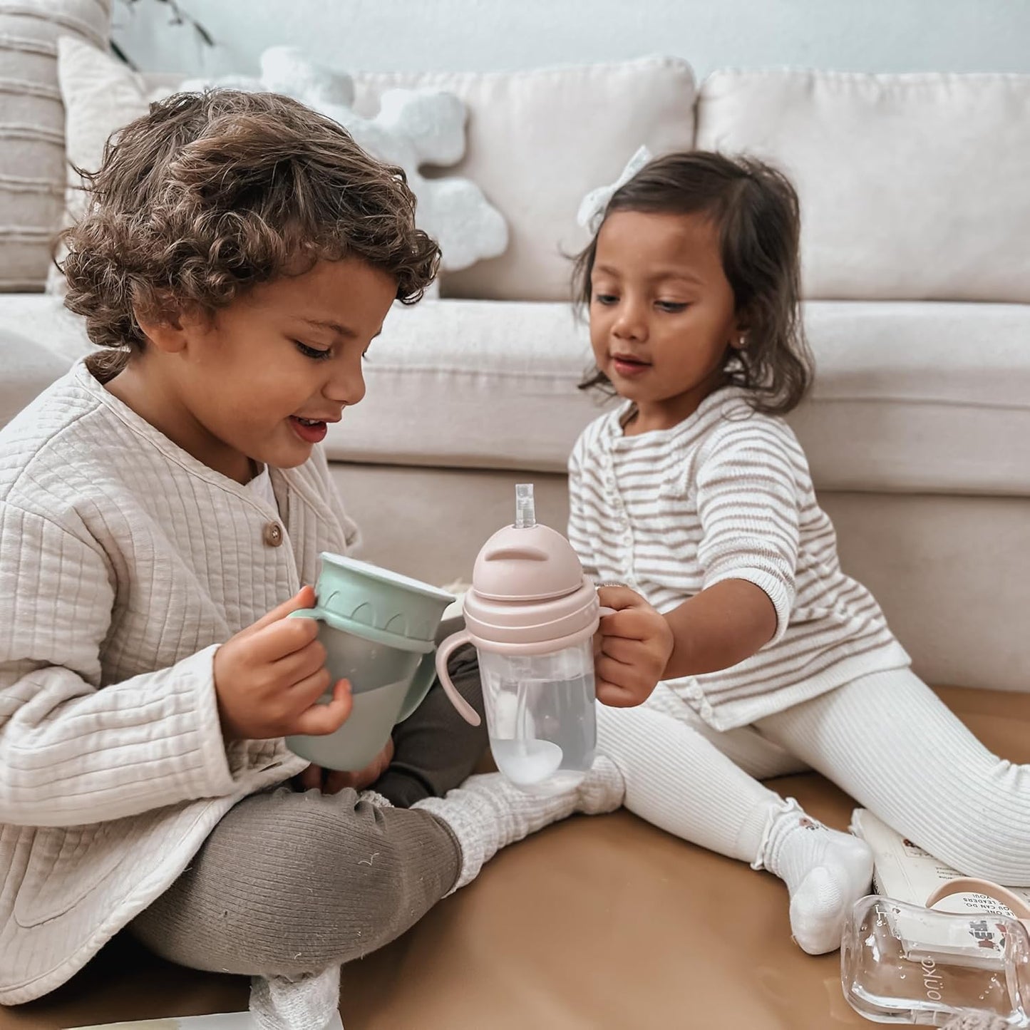 Nouka Weighted Straw Cup with Click Top Lid | Leak Proof and Easy Grip | Removable Handles | Moss
