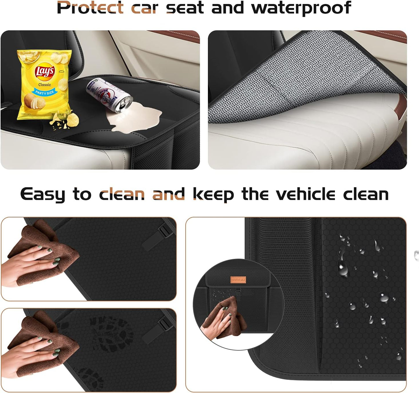 Car Seat Protector + Backseat Car Organizer Kick Mat, Large & Waterproof 600D Fabric Child Auto Carseat Protectors Saver for Baby Sit with Storage Pockets for Leather and Fabric Car Seat