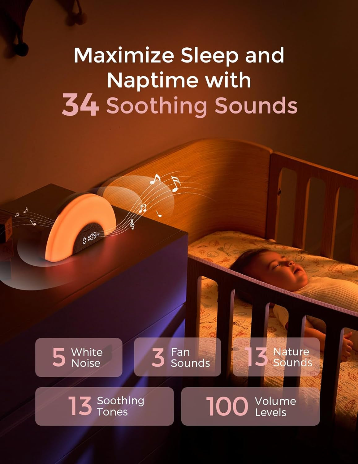 Dreamsync™ Baby Sound Machine, Night Light, APP Control Baby Sleep Trainer, Routine Builder, White Noise Machine with 34 Soothing Sounds, Wake up Light Sunrise Alarm Clock, Wireless Speaker