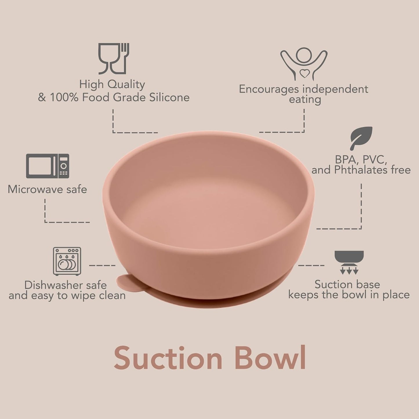 Nouka Suction Bowl | 100% Food-Grade Silicone | Comes with a Tab Lifts & Suction Base | Non-Slip & Soft | Dishwasher Friendly | Bloom | Size 320Ml