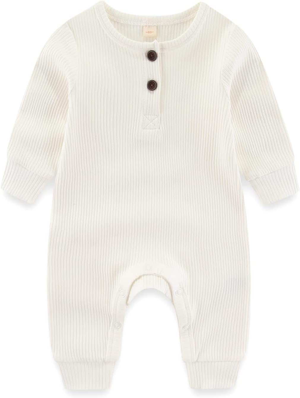 Newborn Baby Boys Girls One Piece Romper with Mitten Cuffs Solid Long Sleeve Ribbed Button Jumpsuit Outfit Clothes