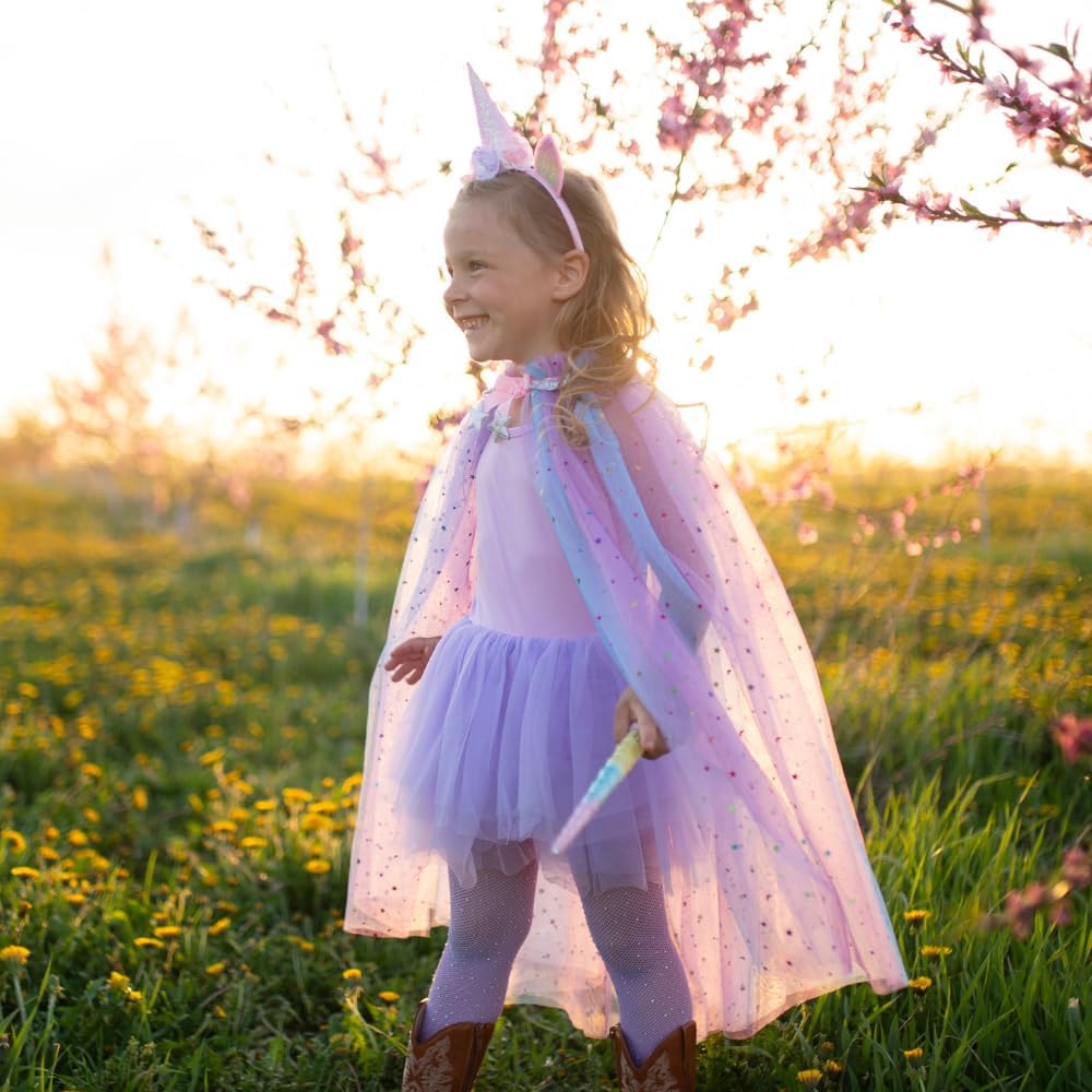 Rainbow Unicorn Cape & Headband - Size 4-6, Imaginative Play for Ages 4 to 6