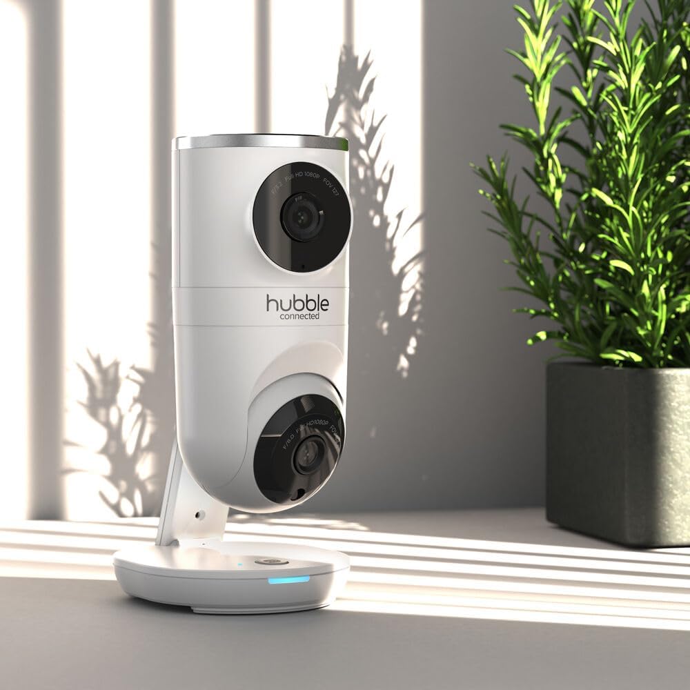 Nursery Pal Dual Vision Smart Camera Wi-Fi Enabled Baby Monitor with AI Motion Tracking, plus Preloaded Soothing Sounds, Lullabies, and Stories, White