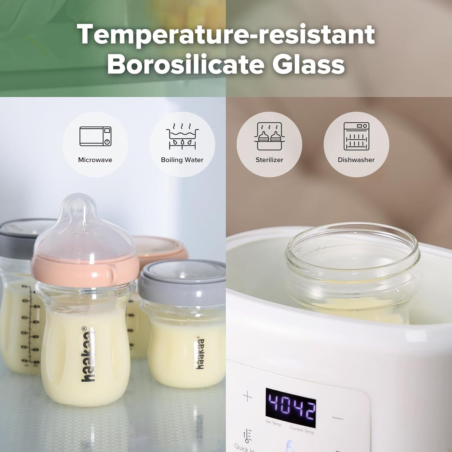 Gen.3 Natural Glass Baby Bottle -Wide Neck Anti-Colic Variable Flow Nipple - 6M+ Breastfed Babies Newborn Registry Essentials,Bpa-Free, 6 Oz/180 Ml, Peach
