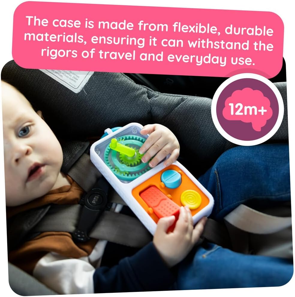Playtab Go, Portable Sensory Activity Board with a Clip Ring to Attach to Diaper Bags for Babies and Toddlers Ages 12 Months+