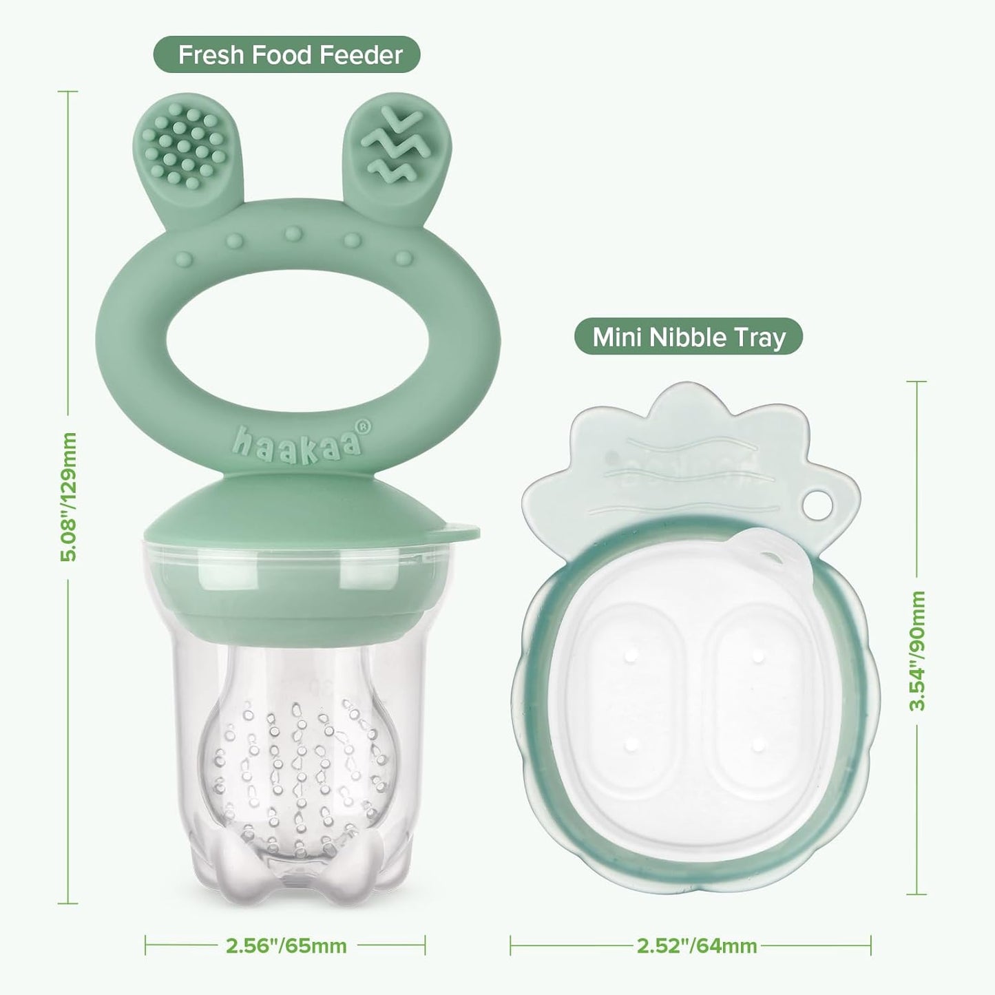 Baby Fruit Food Feeder & Mini Freezer Nibble Tray Combo, Breastmilk Popsicle Molds for Baby Cooling Relief, BPA Free Silicone Feeder for Safe Infant Self Feeding, 4 Month+ (Pea Green)