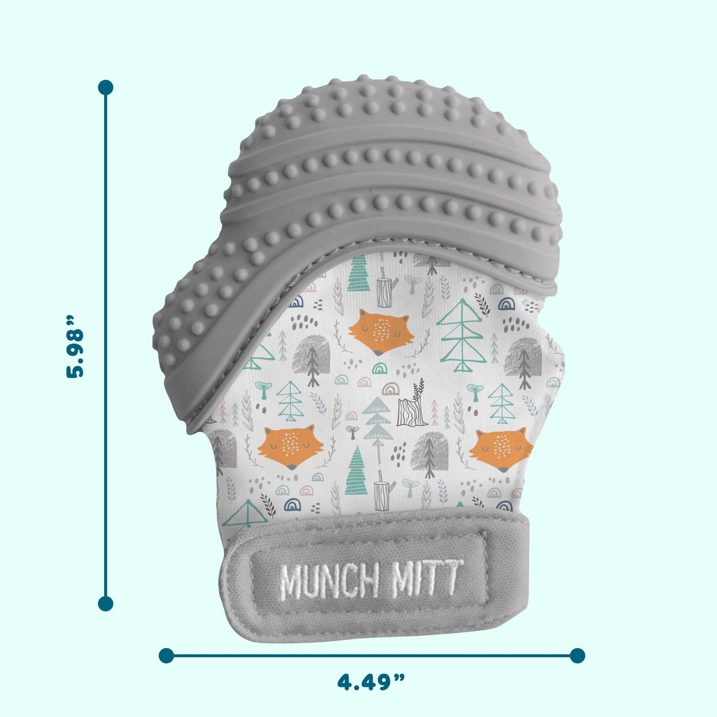Patented Munch Mitt Baby Teething Mitten – Protects Hands from Chewing & Drool, Soothes Sore Gums, Sensory Toy, Bpa-Free Teether for Babies up to 1-Year-Old - Grey Fox