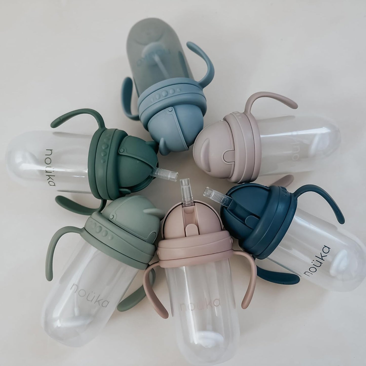 Nouka Weighted Straw Cup with Click Top Lid | Leak Proof and Easy Grip | Removable Handles | Moss