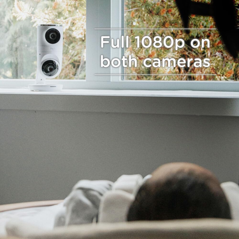 Nursery Pal Dual Vision Smart Camera Wi-Fi Enabled Baby Monitor with AI Motion Tracking, plus Preloaded Soothing Sounds, Lullabies, and Stories, White