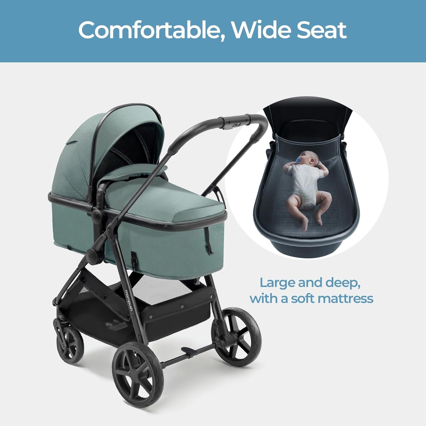 Wiz 2-In-1 Convertible Baby Stroller with Bassinet Mode, Foldable Infant Stroller with Reversible Seat and Large UPF 50+ Canopy