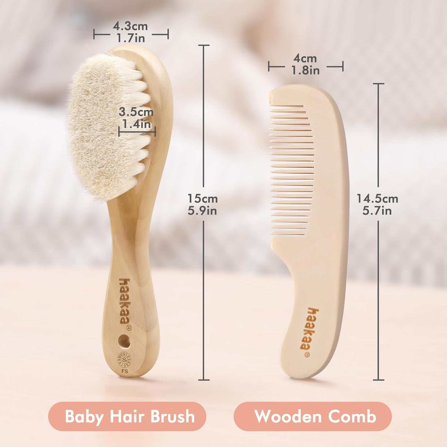Baby Hair Brush and Comb Set for Newborns & Toddlers - Natural Soft Goat Bristles and Wooden Handle, Gently Grooms Baby'S Hair, Ideal for Cradle Cap, Perfect Baby Gift, 2Pk
