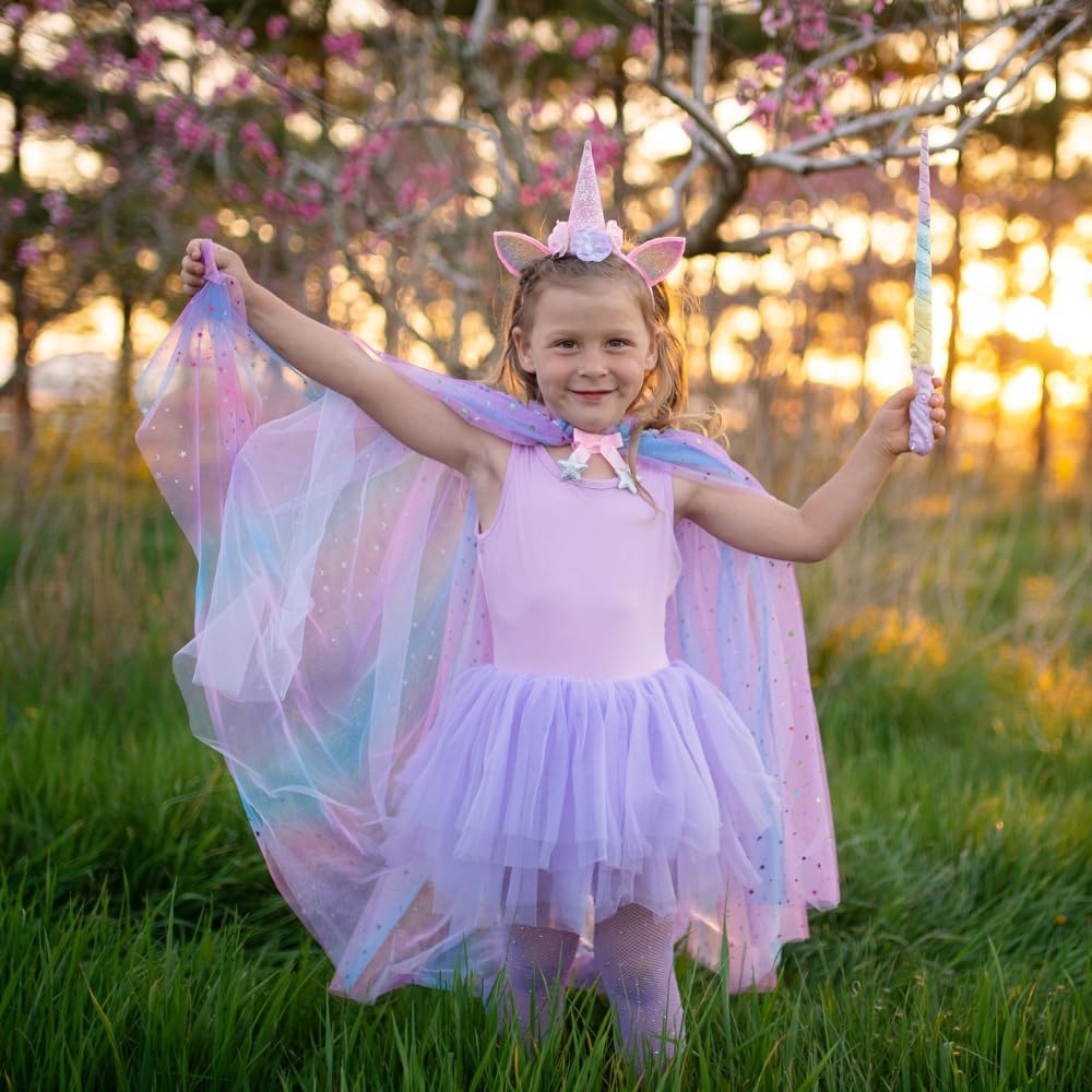 Rainbow Unicorn Cape & Headband - Size 4-6, Imaginative Play for Ages 4 to 6