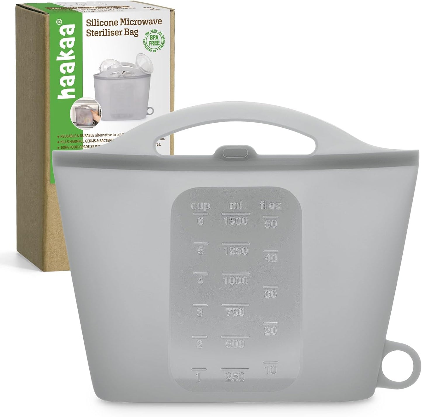 Silicone Microwave Steam Sterilizer Bags for Travel, Reusable Silicone Steaming Bags for Baby Bottles, Breast Pump, Accessories, Pacifiers and Teethers, Great for Home and On-The-Go, Grey (1PC)
