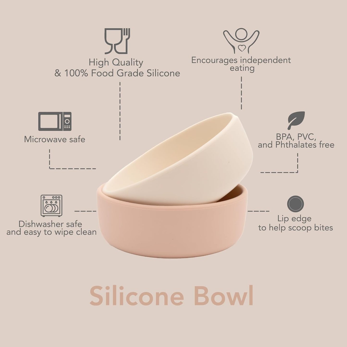 Nouka Bowl | 100% Food-Grade Silicone | Comes with a Lip Edge | Non-Slip & Soft | Dishwasher Friendly | Lily Blue | Size 10 Oz