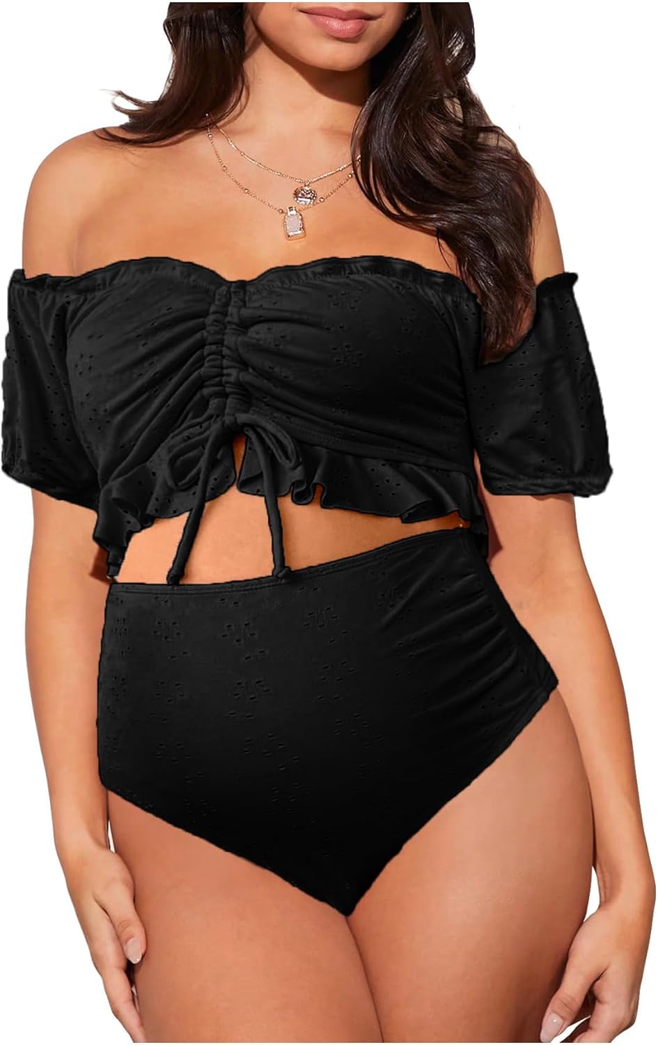 Women'S Maternity 2 Pieces High Waist off Shoulder Ruffle Hem Bikini Set Swimsuit Pregnancy Swimwear