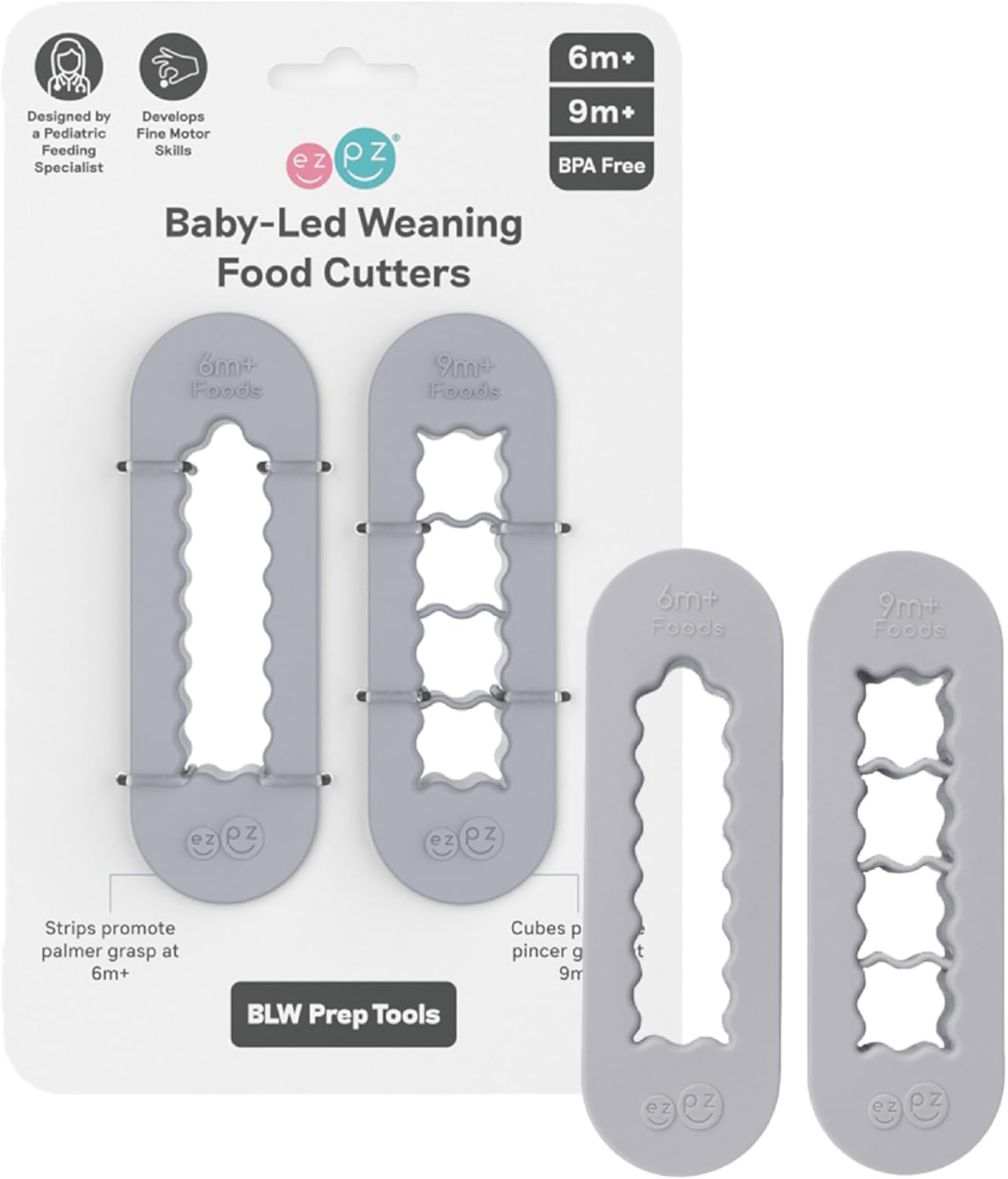 Baby Led Weaning Food Cutters | 2 Pack | for Ages 6 Months to 9 Months + (Pewter)