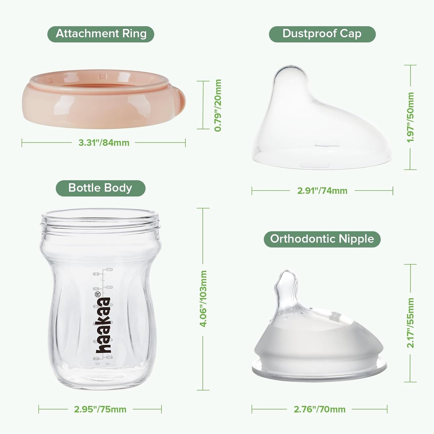 Gen.3 Natural Glass Baby Bottle -Wide Neck Anti-Colic Variable Flow Nipple - 6M+ Breastfed Babies Newborn Registry Essentials,Bpa-Free, 6 Oz/180 Ml, Peach