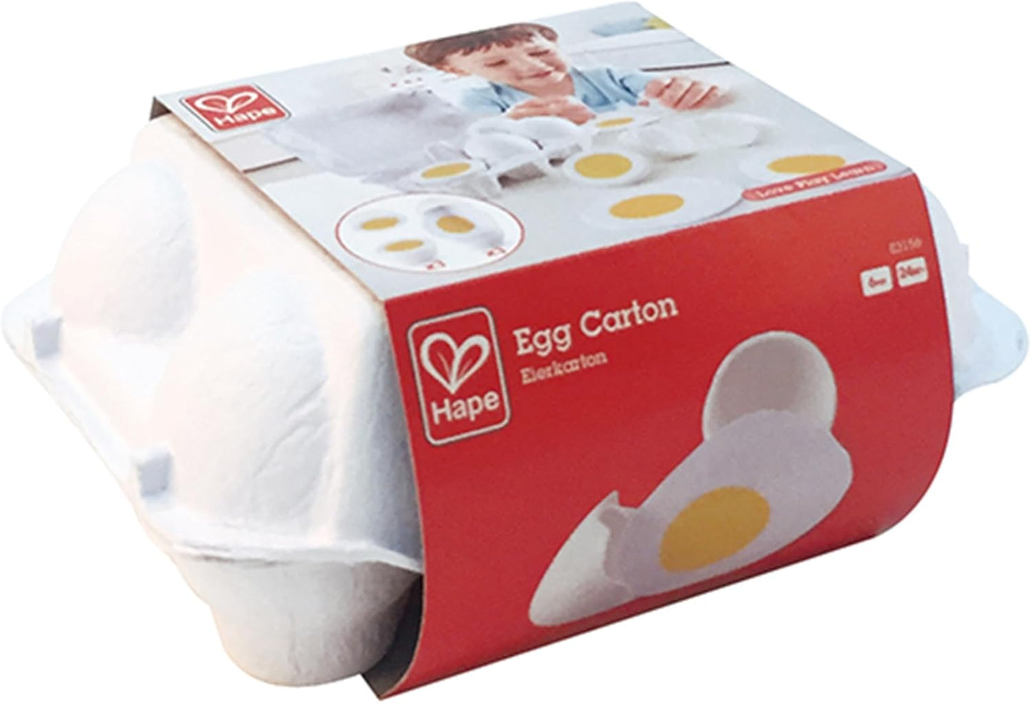 Egg Carton | 3 Hard-Boiled Eggs with Easy-Peel Shell & 3 Fried, Wooden Realistic Educational Toy for Children 3+, White and Yellow (E3156)