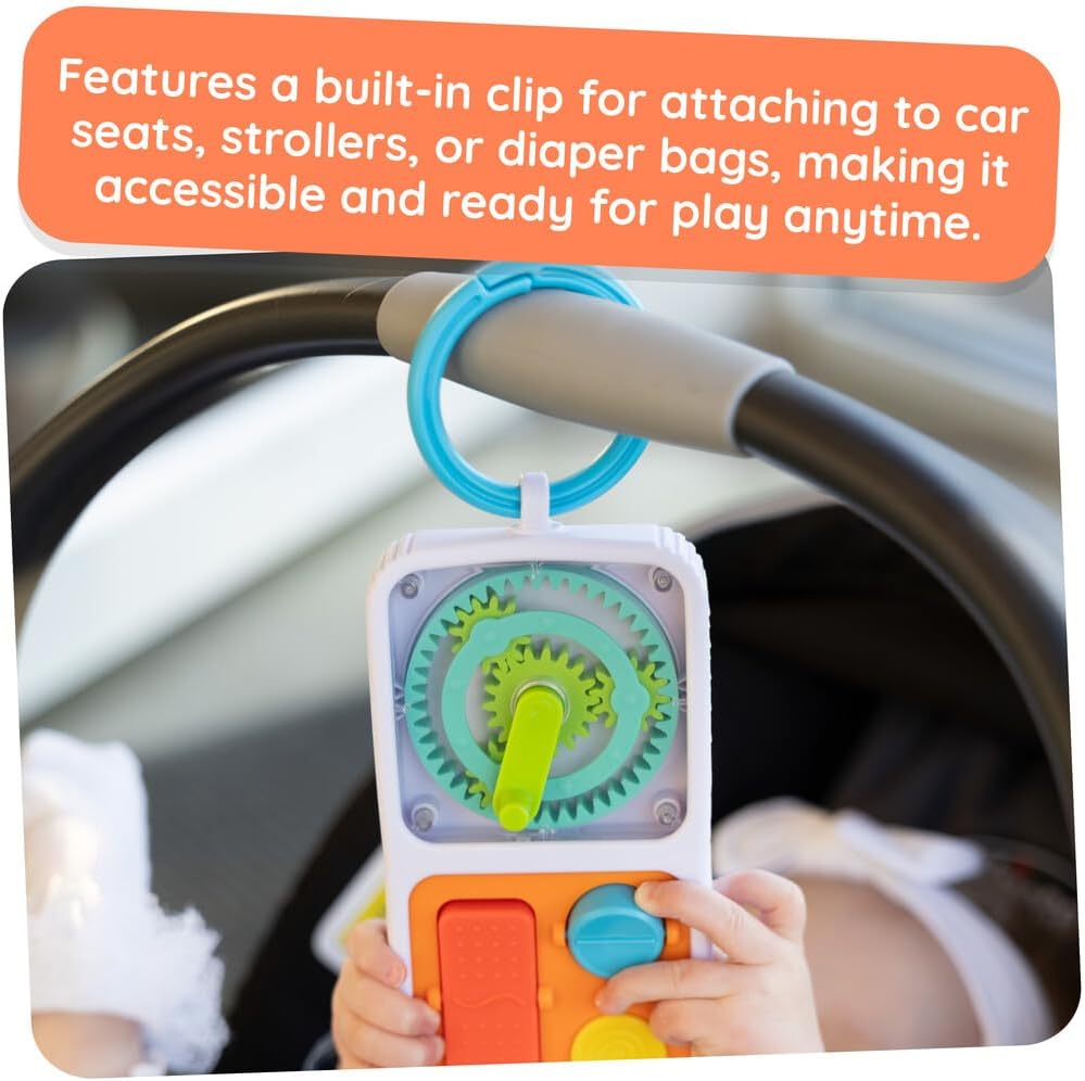Playtab Go, Portable Sensory Activity Board with a Clip Ring to Attach to Diaper Bags for Babies and Toddlers Ages 12 Months+