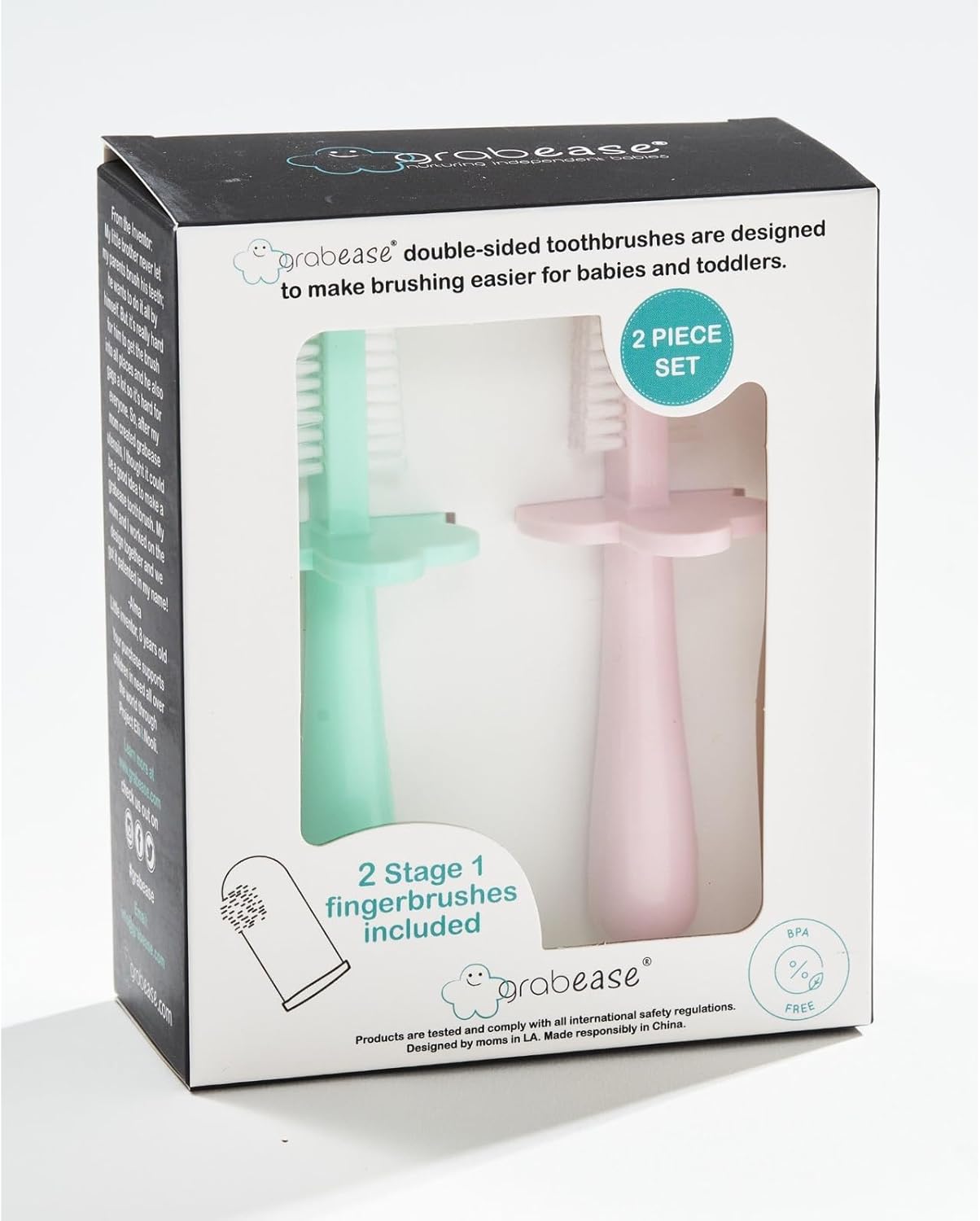 Baby Toothbrush Double Sided - Training Finger Toothbrush for Toddler Infant, Bpa-Free & Phthalate-Free for Baby & Toddler, 2 Pack, Mint and Blush