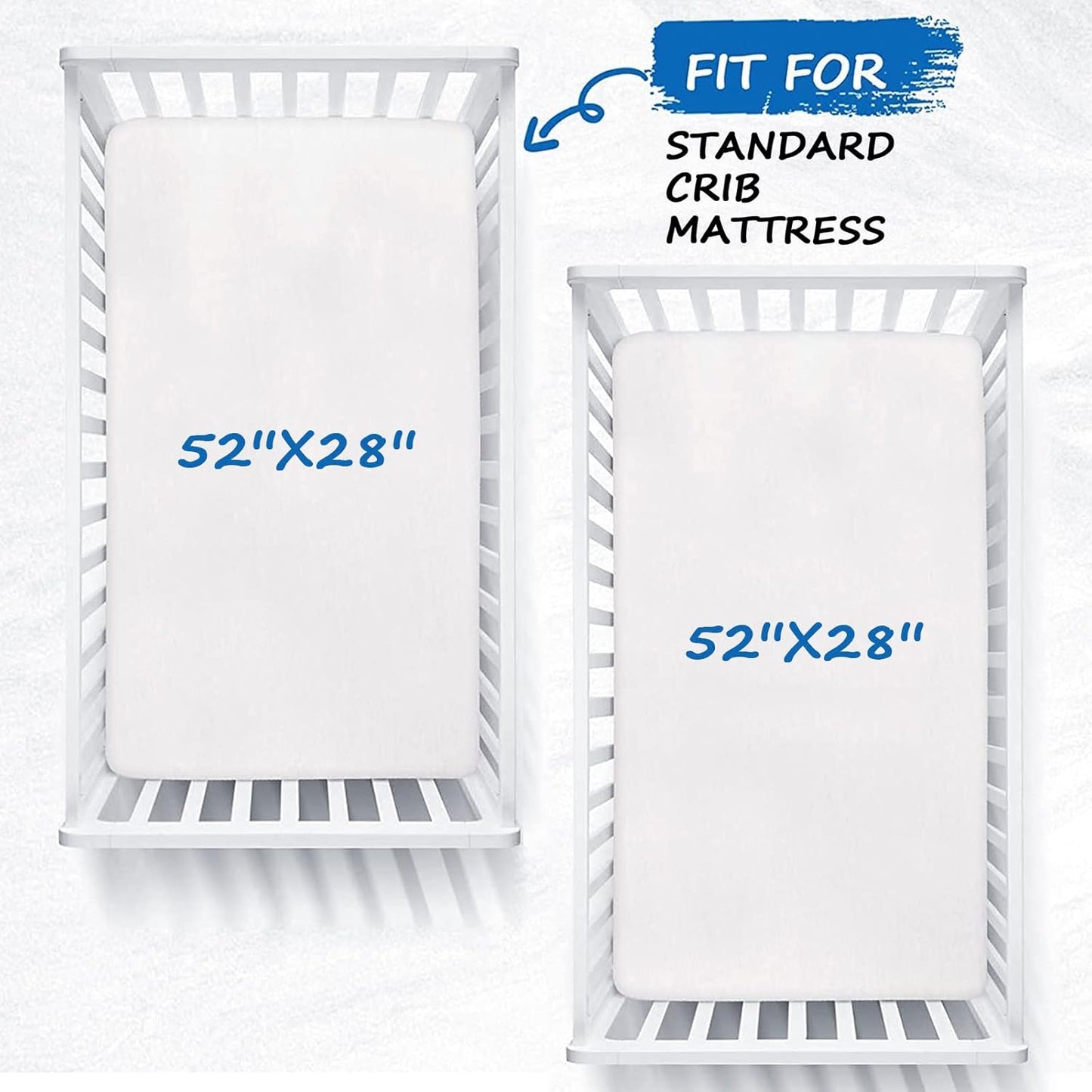 Crib Sheets Fitted 100% Organic Cotton 52"X28"X8", 2 Pack Sheet for Baby Boy Girl, Silky Soft Toddler Bed Protector for Standard Crib and Toddler Mattress, White