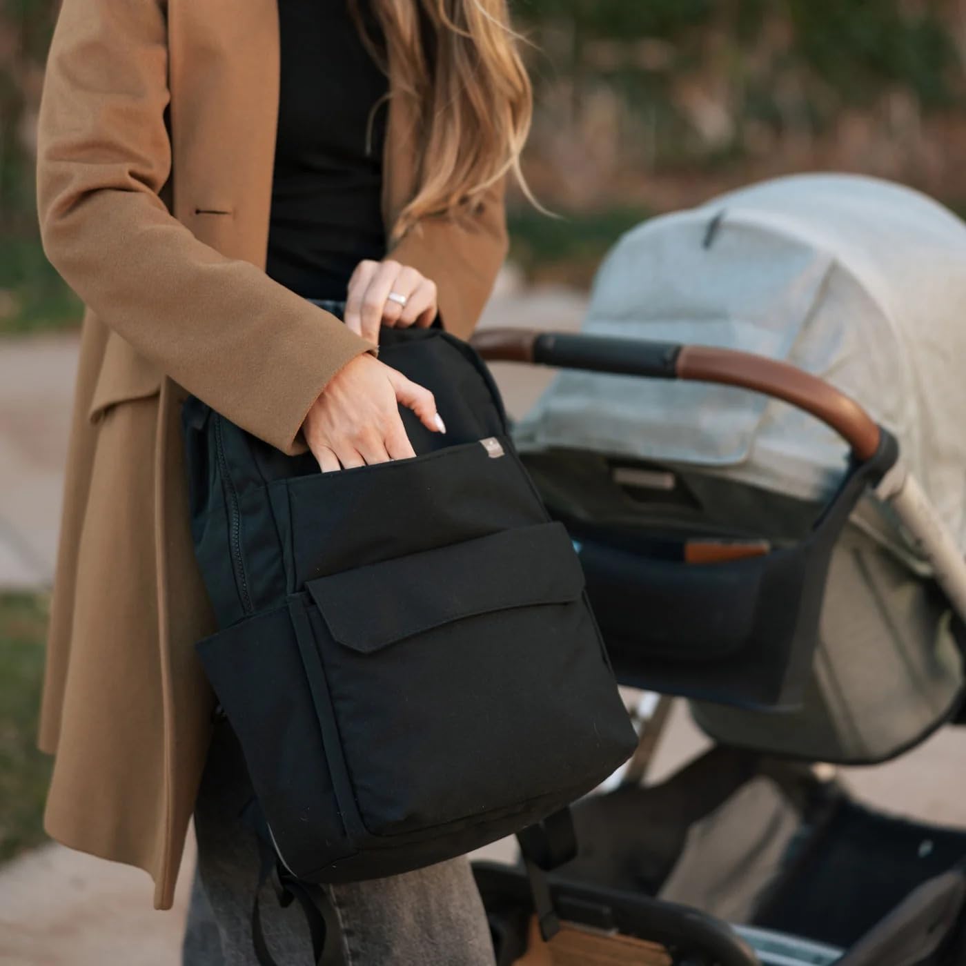 Roo Lightweight 1 LB Diaper Bag Backpack | 11 Organizational Pockets| Durable & Water-Resistant (Black)