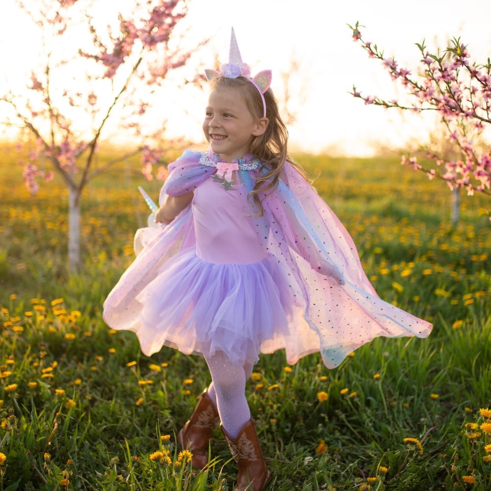 Rainbow Unicorn Cape & Headband - Size 4-6, Imaginative Play for Ages 4 to 6