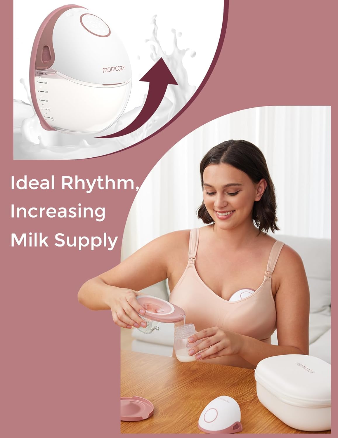 Breast Pump Hands Free Mobile Style | M6, Wearable Breastfeeding Pump Ideal Rhythm for More Milk, Doublefit Flange More Fit & Discreet with 3 Modes & 9 Levels, 24Mm (Cozy Red, 2 Count)