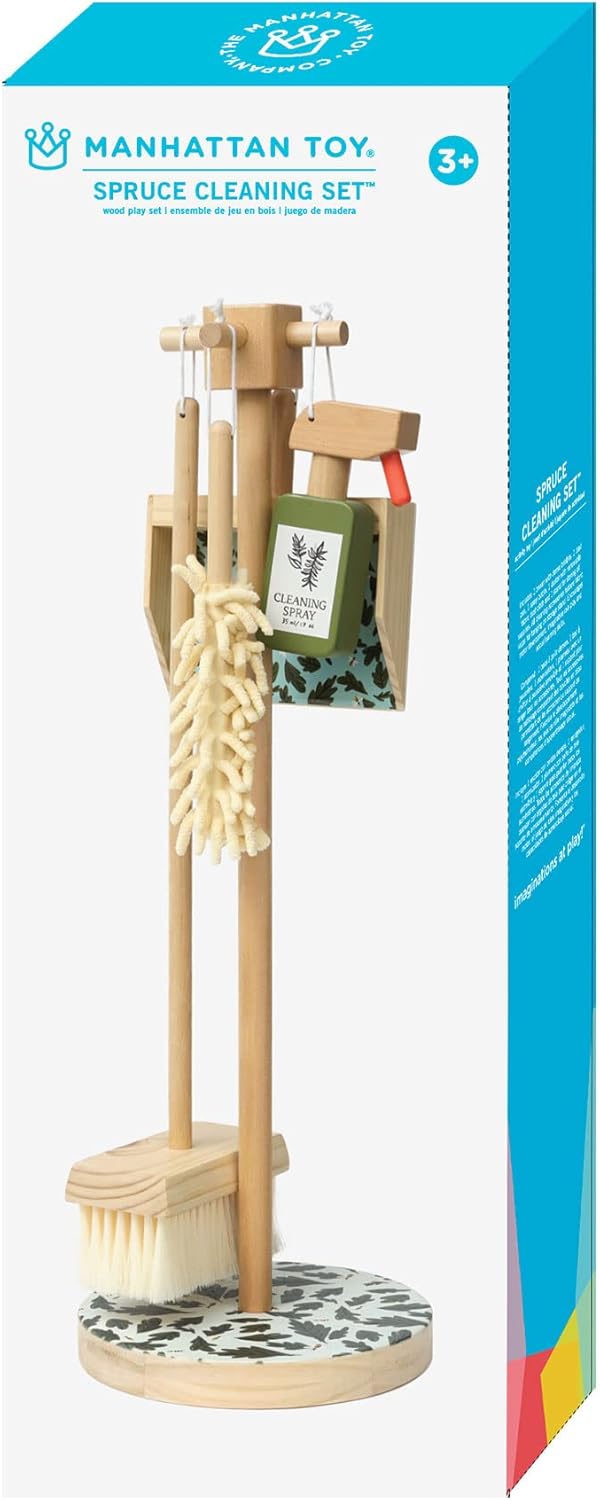 Decorative 5-Piece Wooden Pretend Housekeeping Cleaning Set for Kids 3 + Year Old and Up