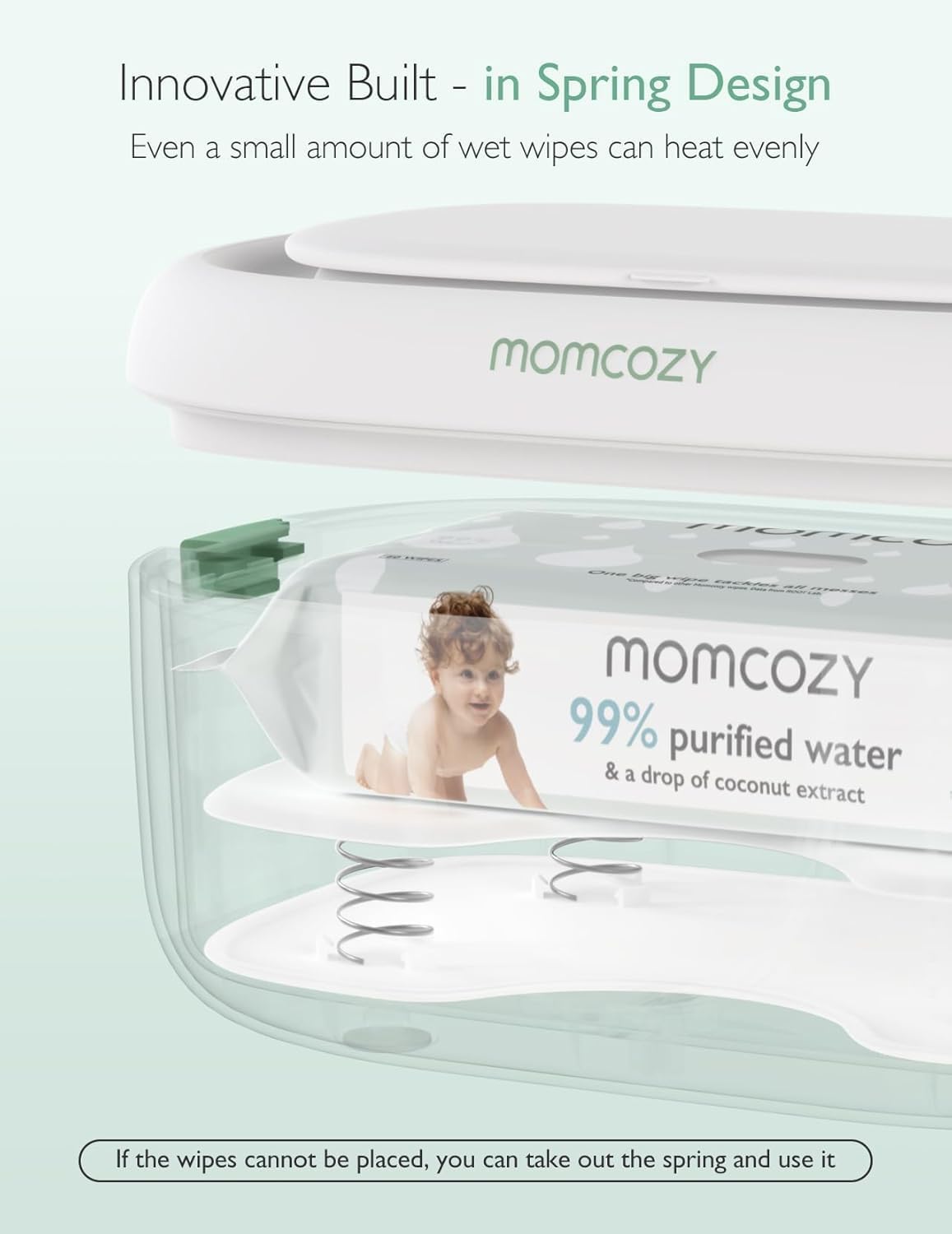 Baby Wipe Warmer, Innovative Spring Design, Large Capacity Wipes Dispenser, Fast and Even Heating, 4 Modes of Temperature Heating Control, Diaper Wipe Warmer with Night Light