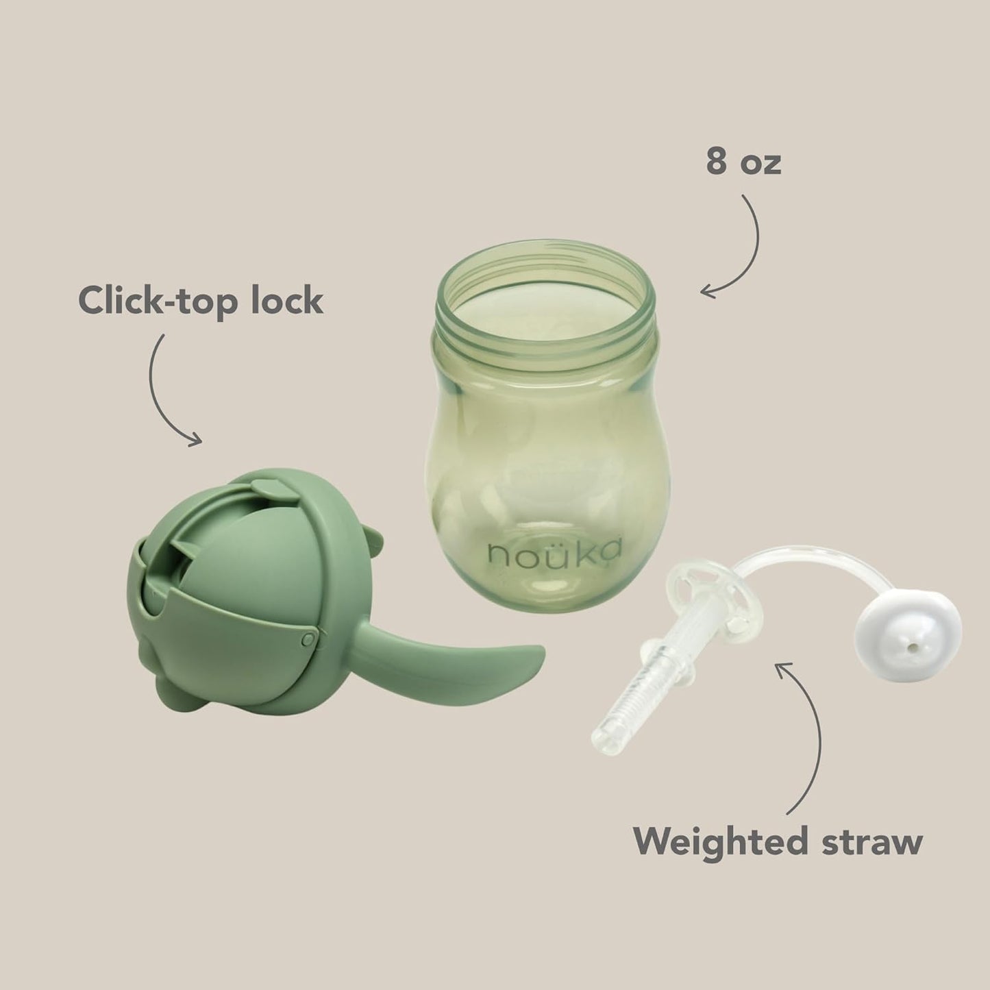 Nouka Weighted Straw Cup with Click Top Lid | Leak Proof and Easy Grip | Soft Sand