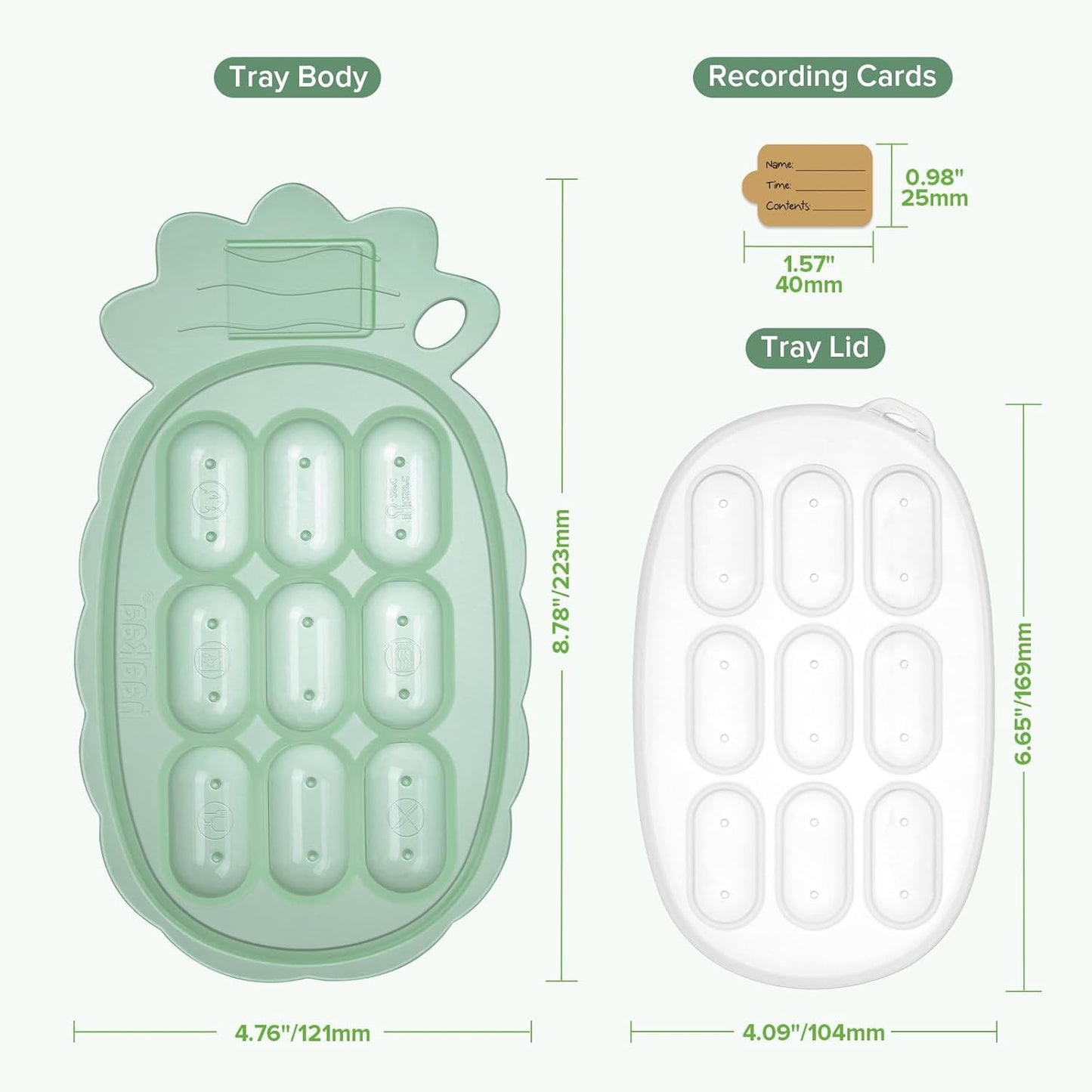 Silicone Nibble Tray- Breastmilk Popsicle Mold - Baby Fresh Food Freezer Feeder -Teethed Ice Cube Tray - Baby Self Feeding Led Weaning Plate -4M+ Baby - Pea Green