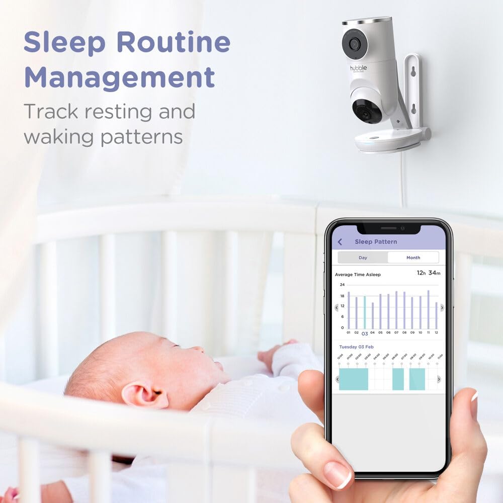 Nursery Pal Dual Vision Smart Camera Wi-Fi Enabled Baby Monitor with AI Motion Tracking, plus Preloaded Soothing Sounds, Lullabies, and Stories, White