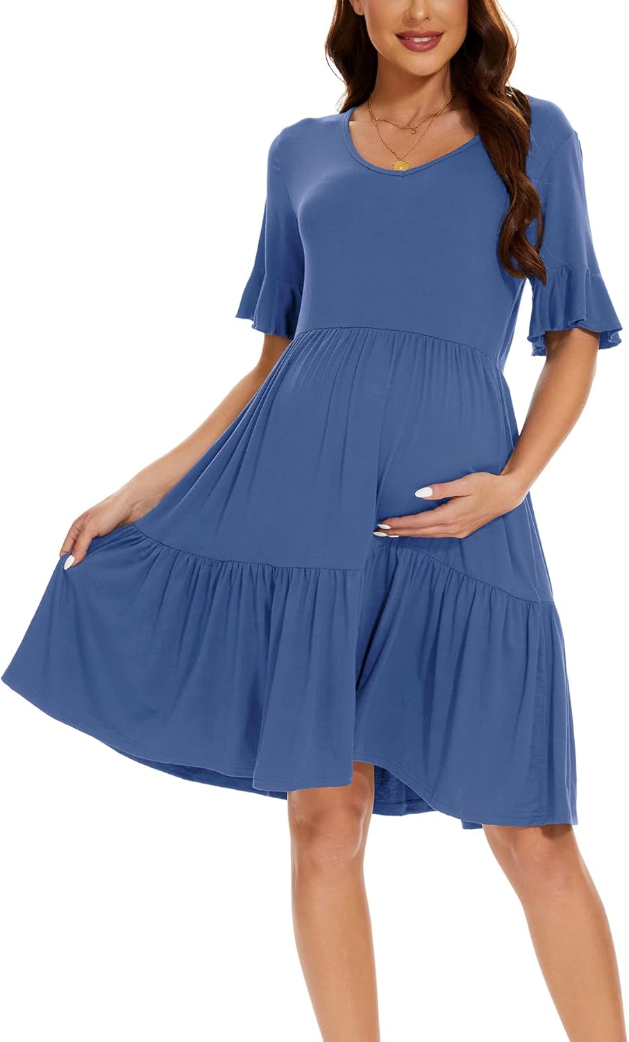Women'S Maternity Dress Short Sleeve Ruffle Pregnancy Clothes