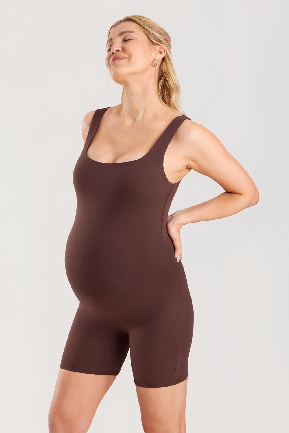Women' S Maternity Bodysuit Sleeveless Shorts Jumpsuit Square Neck Tank Top for Pregnancy