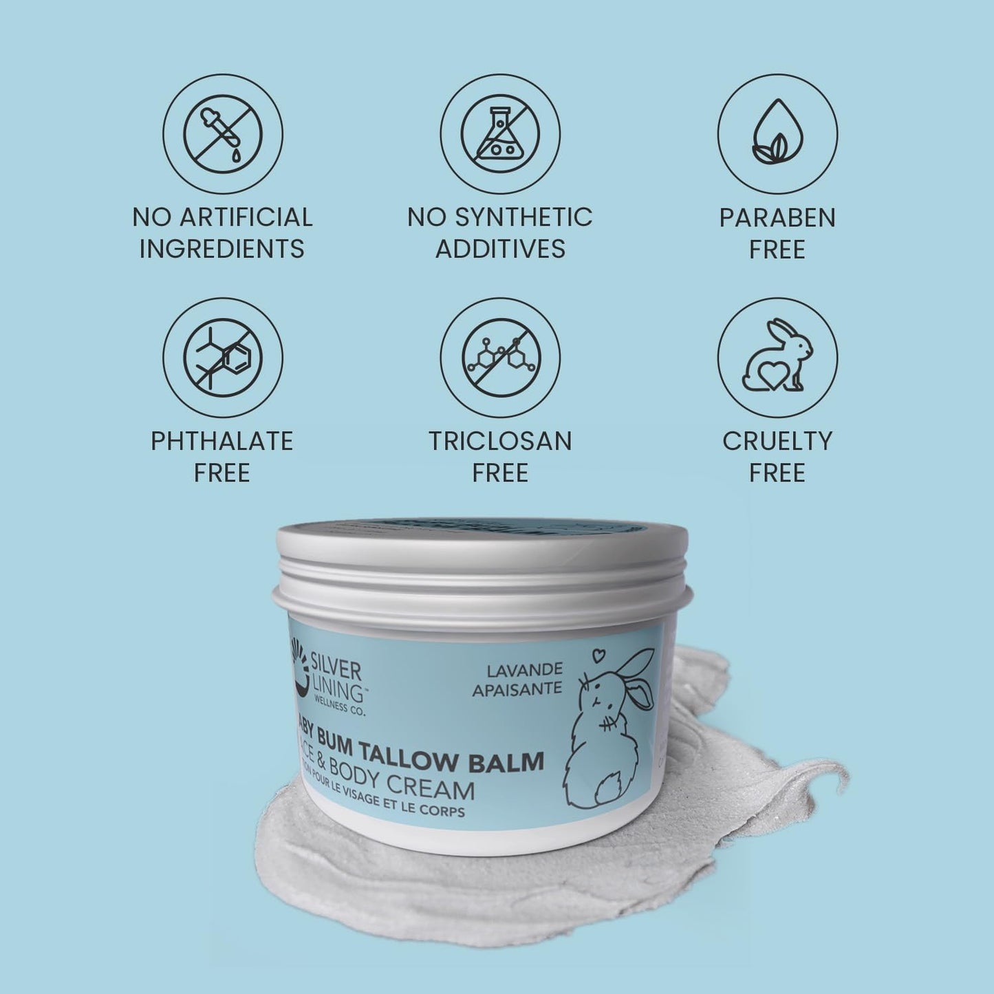 Whipped Beef Tallow Face Cream, Baby Body & Face Moisturizer, Grass Fed Beef Tallow Skincare with Zinc Oxide, Phthalates & Parabens Free, Suif De Boeuf Made in Canada, 3.38Floz, Soothing Lavender